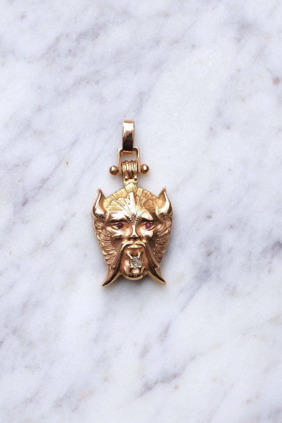 Antique Faun, Pan, Devil, Pink Gold and Diamond Pendant - Galerie Pénélope