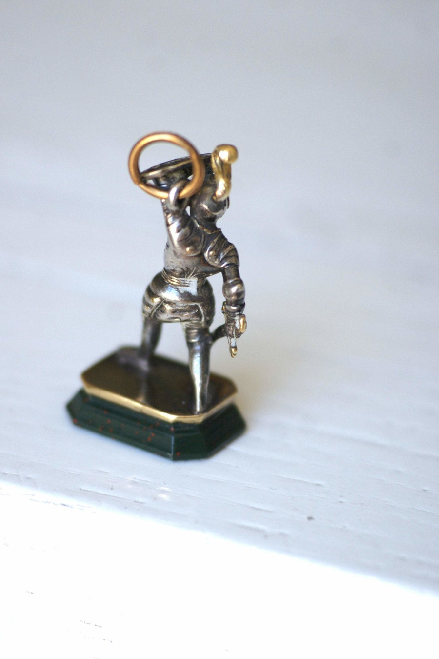 Antique Victorian neo-Gothic knight seal pendant in gold, silver and bloodstone intaglio - Penelope Gallery