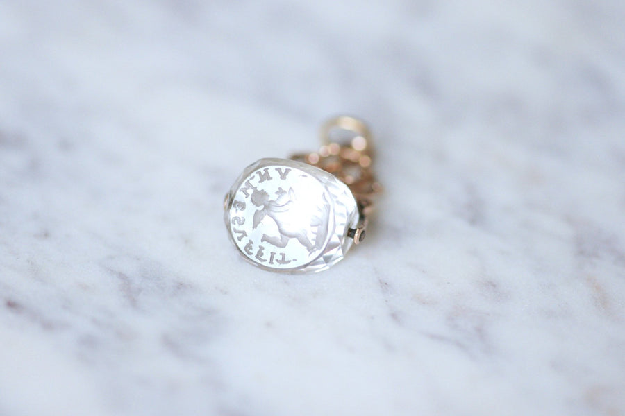 Antique pink gold and rock crystal swivel seal pendant - Galerie Pénélope