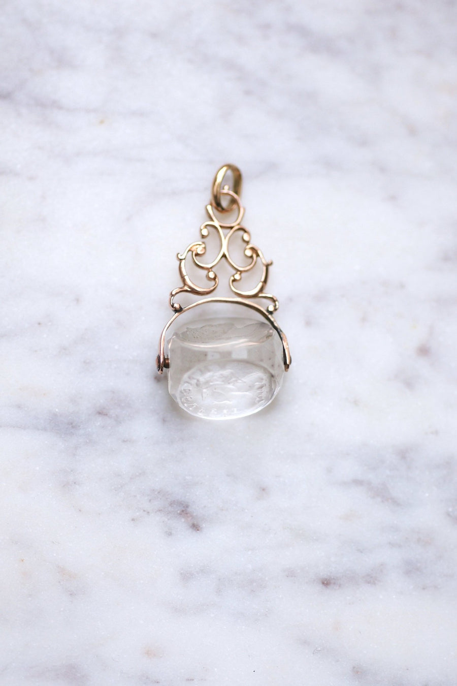 Antique pink gold and rock crystal swivel seal pendant - Galerie Pénélope