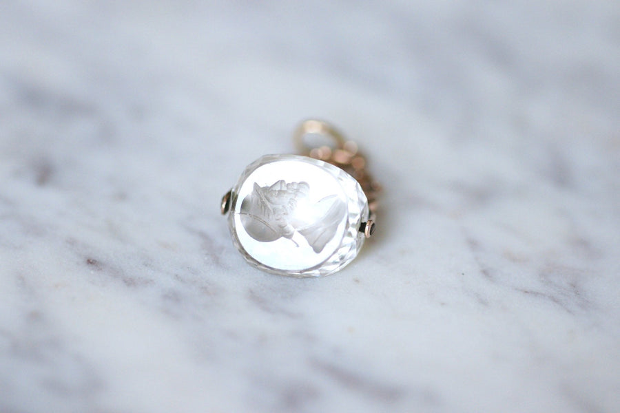 Antique pink gold and rock crystal swivel seal pendant - Galerie Pénélope