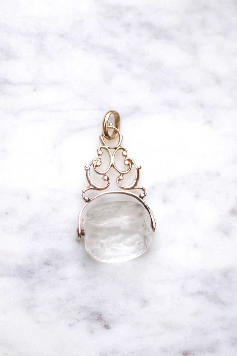 Antique pink gold and rock crystal swivel seal pendant - Galerie Pénélope