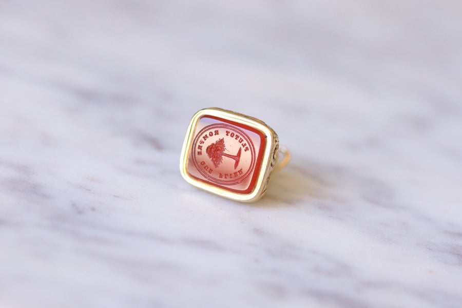 Antique Fox seal gold pendant with sardony intaglio - Galerie Pénélope