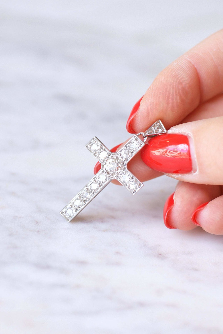 Art Deco cross pendant platinum and diamonds - Galerie Pénélope