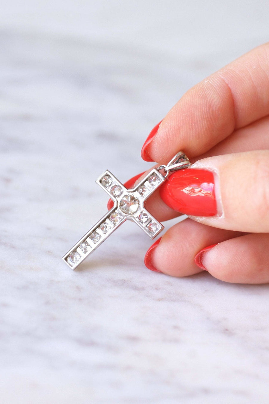 Art Deco cross pendant platinum and diamonds - Galerie Pénélope