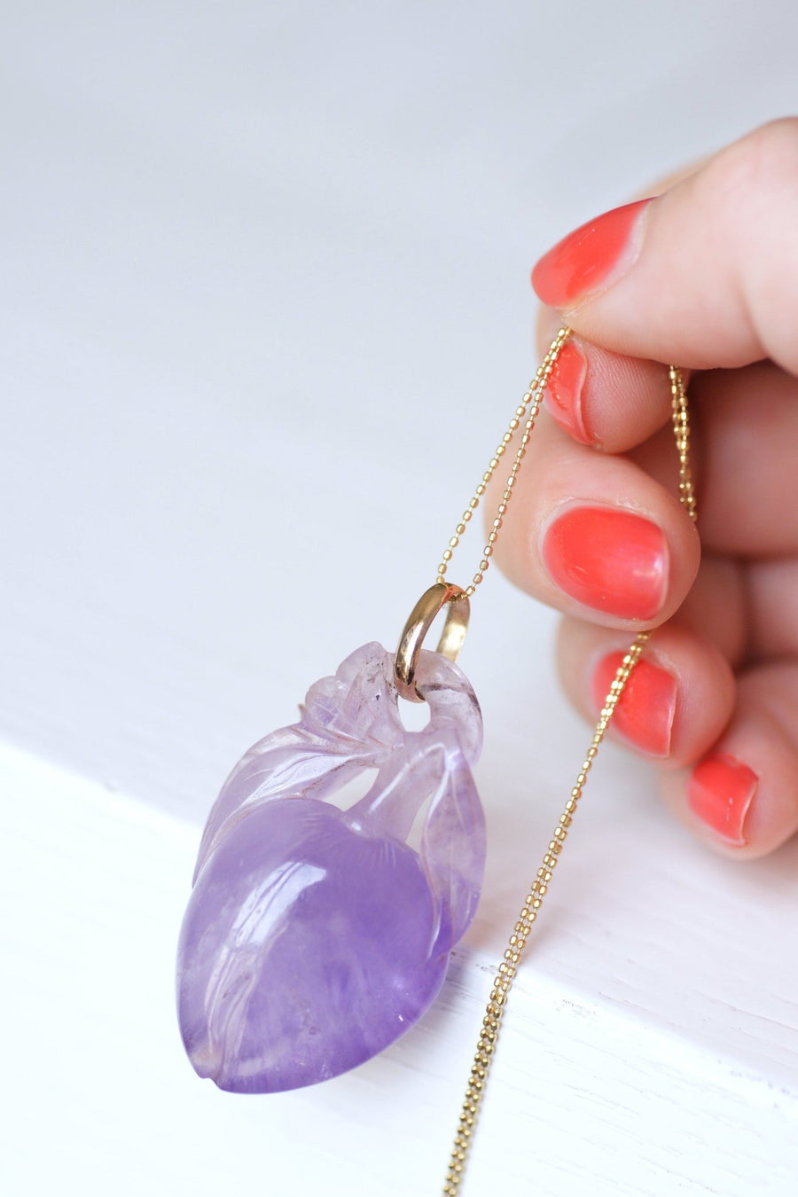 Carved amethyst and gold fruit pendant - Penelope Gallery