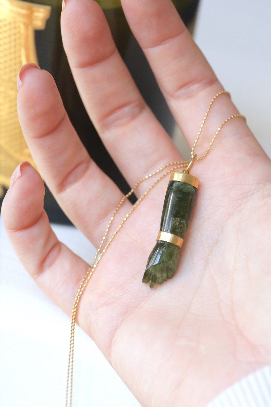 Figa gold and green tourmaline hand pendant - Penelope Gallery
