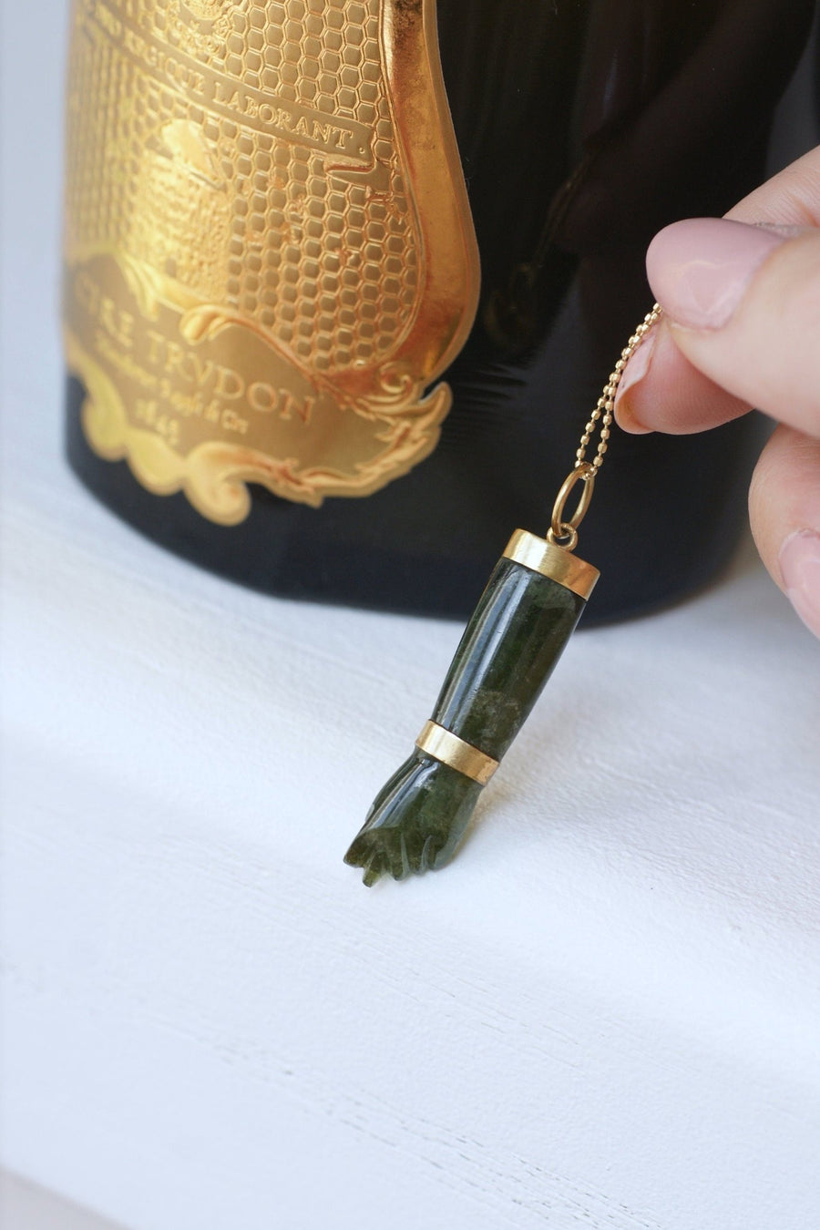 Figa gold and green tourmaline hand pendant - Penelope Gallery