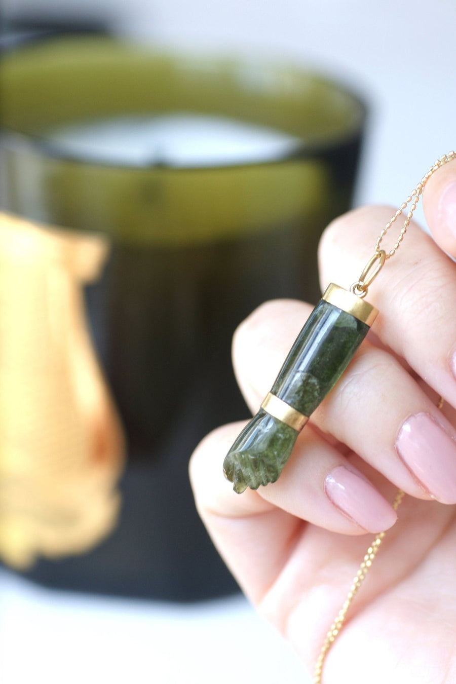 Figa gold and green tourmaline hand pendant - Penelope Gallery