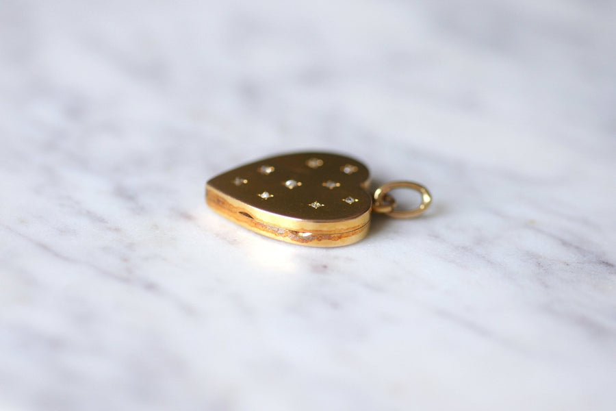 Antique gold and pink cut diamonds opening heart medallion pendant - Galerie Pénélope