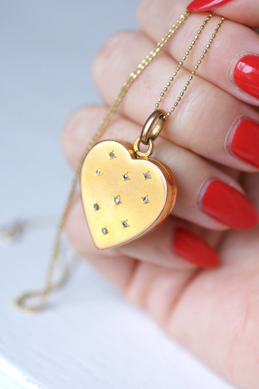 Antique gold and pink cut diamonds opening heart medallion pendant - Galerie Pénélope