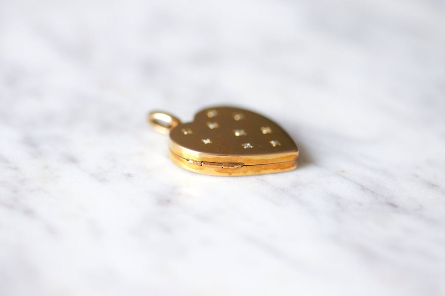 Antique gold and pink cut diamonds opening heart medallion pendant - Galerie Pénélope