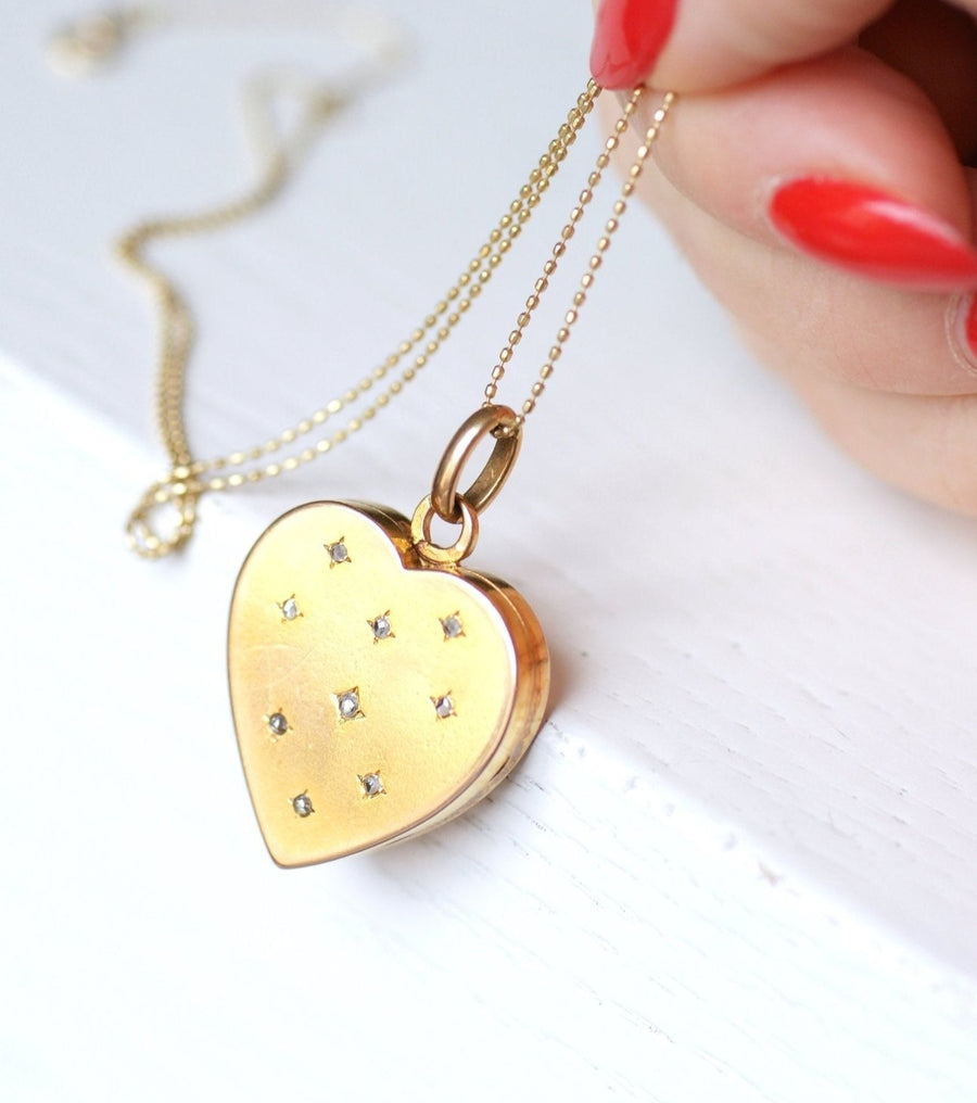 Antique gold and pink cut diamonds opening heart medallion pendant - Galerie Pénélope