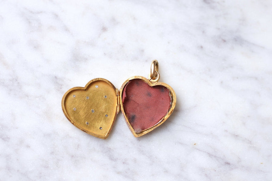 Antique gold and pink cut diamonds opening heart medallion pendant - Galerie Pénélope