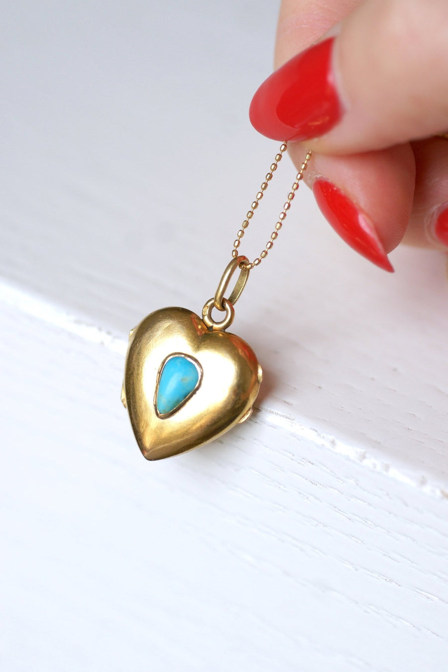 Yellow gold and turquoise gold antique heart opening medallion pendant - Galerie Pénélope
