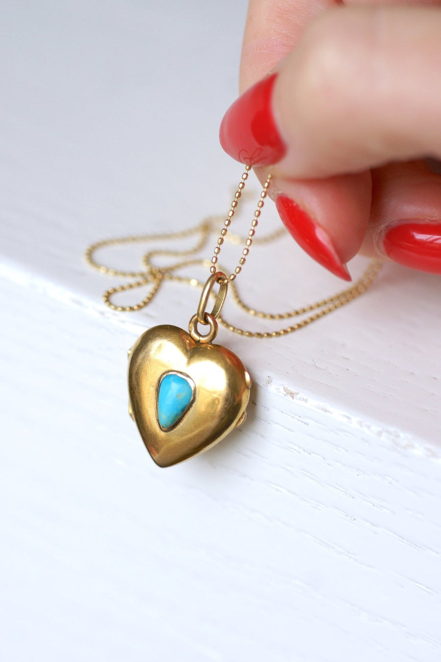 Yellow gold and turquoise gold antique heart opening medallion pendant - Galerie Pénélope