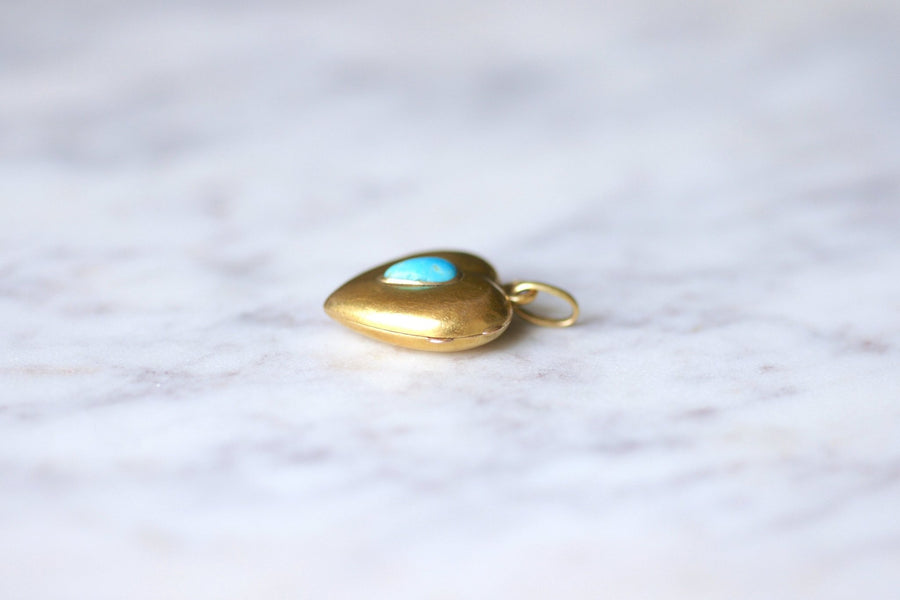 Yellow gold and turquoise gold antique heart opening medallion pendant - Galerie Pénélope