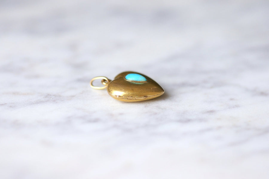 Yellow gold and turquoise gold antique heart opening medallion pendant - Galerie Pénélope