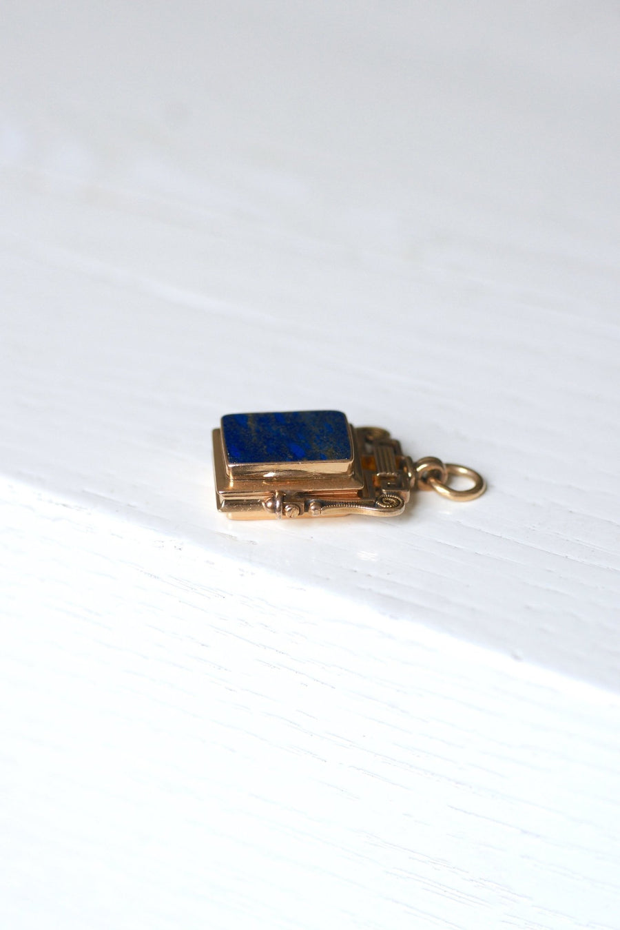 Antique rose gold and lapis lazuli photo medallion pendant - Penelope Gallery