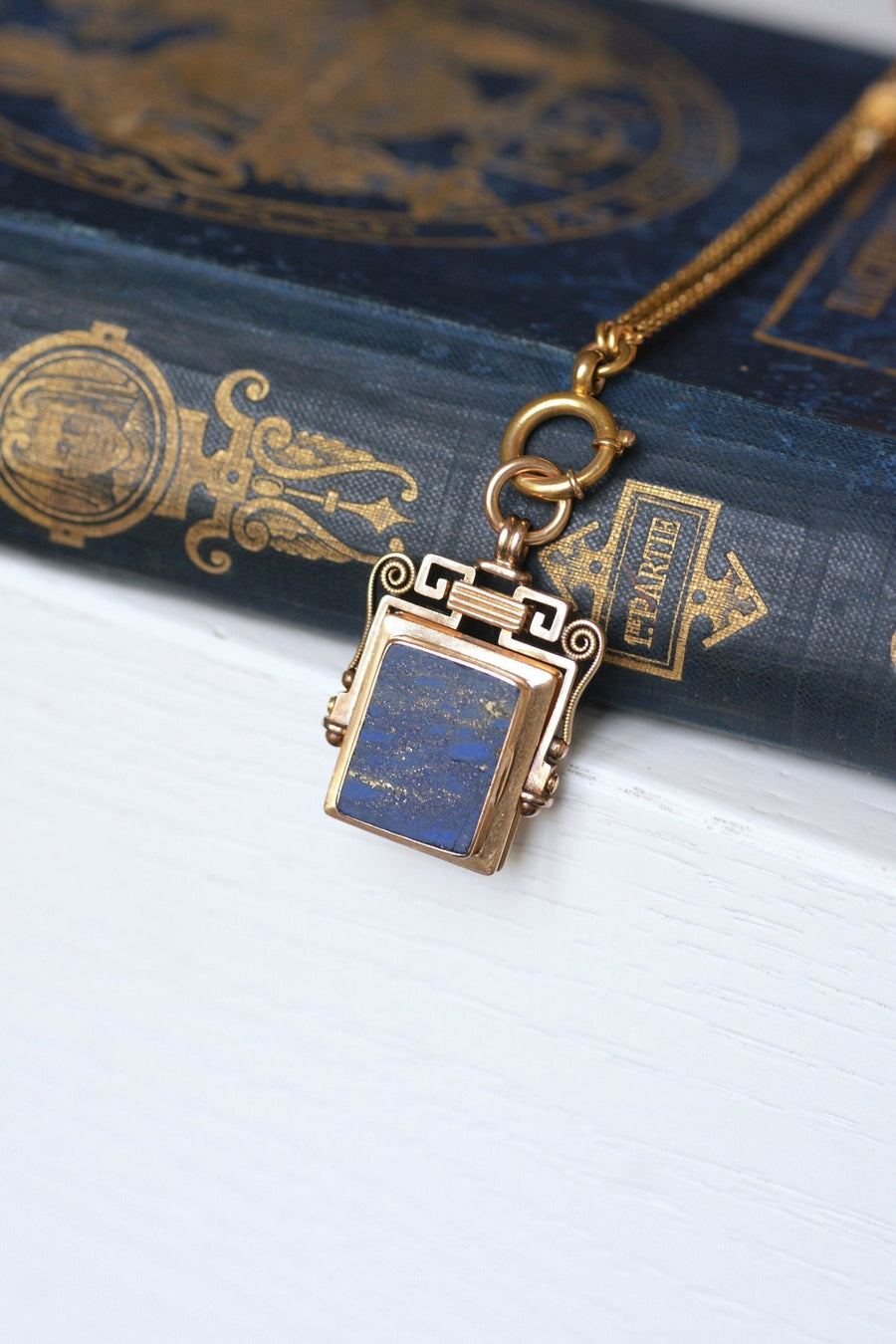 Antique rose gold and lapis lazuli photo medallion pendant - Penelope Gallery