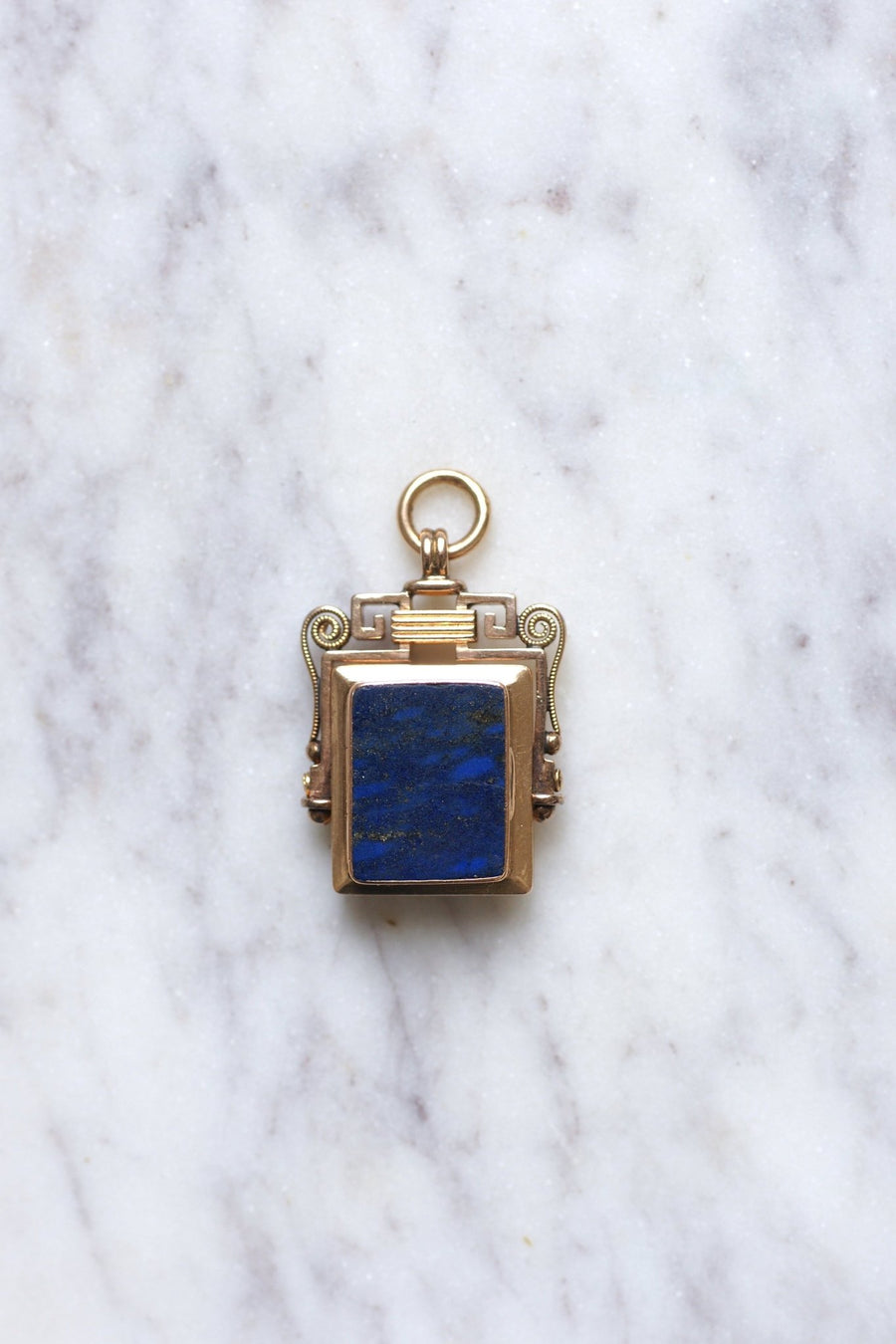 Antique rose gold and lapis lazuli photo medallion pendant - Penelope Gallery