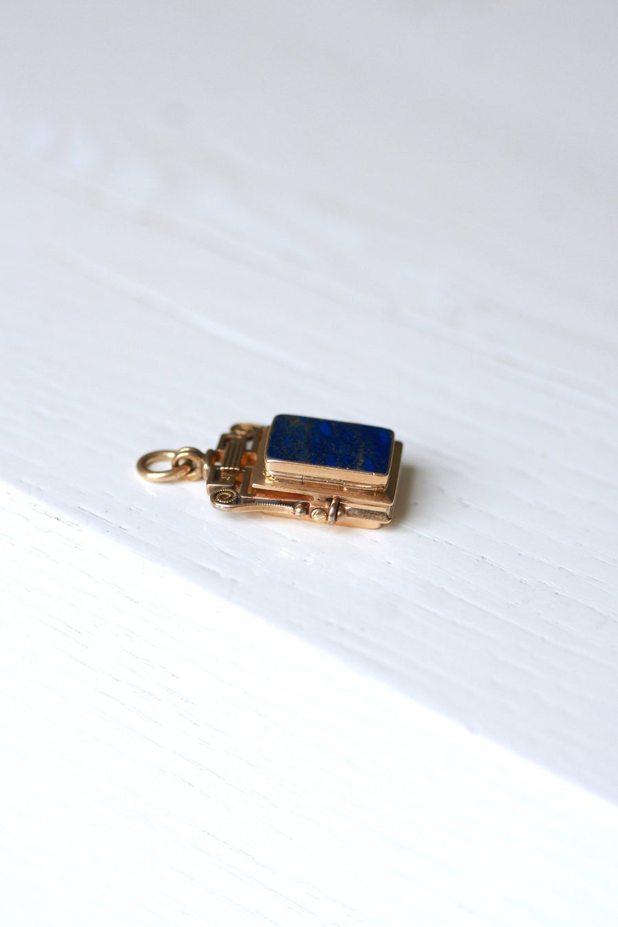 Antique rose gold and lapis lazuli photo medallion pendant - Penelope Gallery