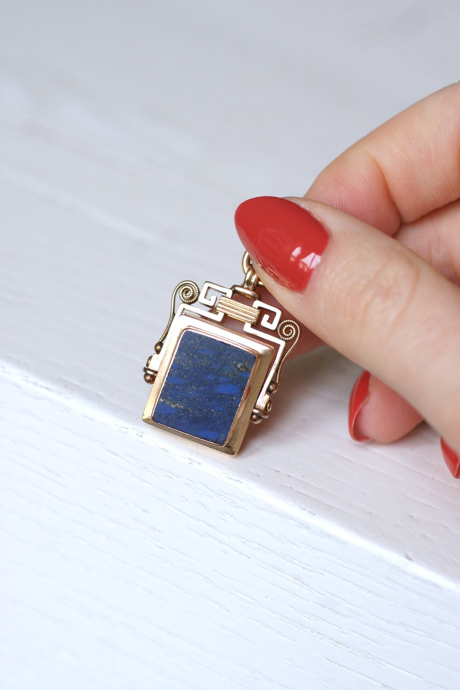 Antique rose gold and lapis lazuli photo medallion pendant - Penelope Gallery