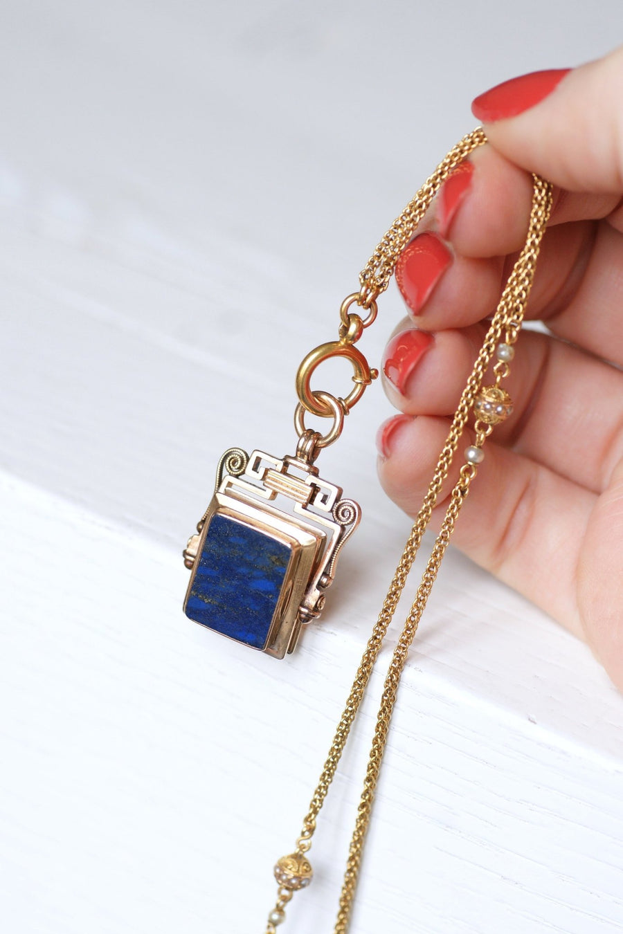 Antique rose gold and lapis lazuli photo medallion pendant - Penelope Gallery