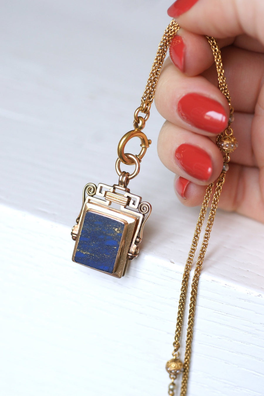 Antique rose gold and lapis lazuli photo medallion pendant - Penelope Gallery