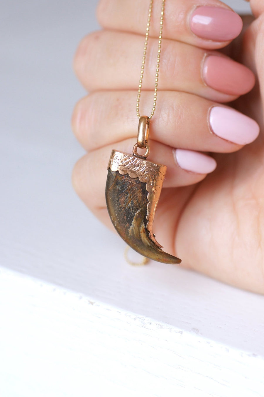 Victorian lion claw pendant on 18Kt pink gold - Galerie Pénélope
