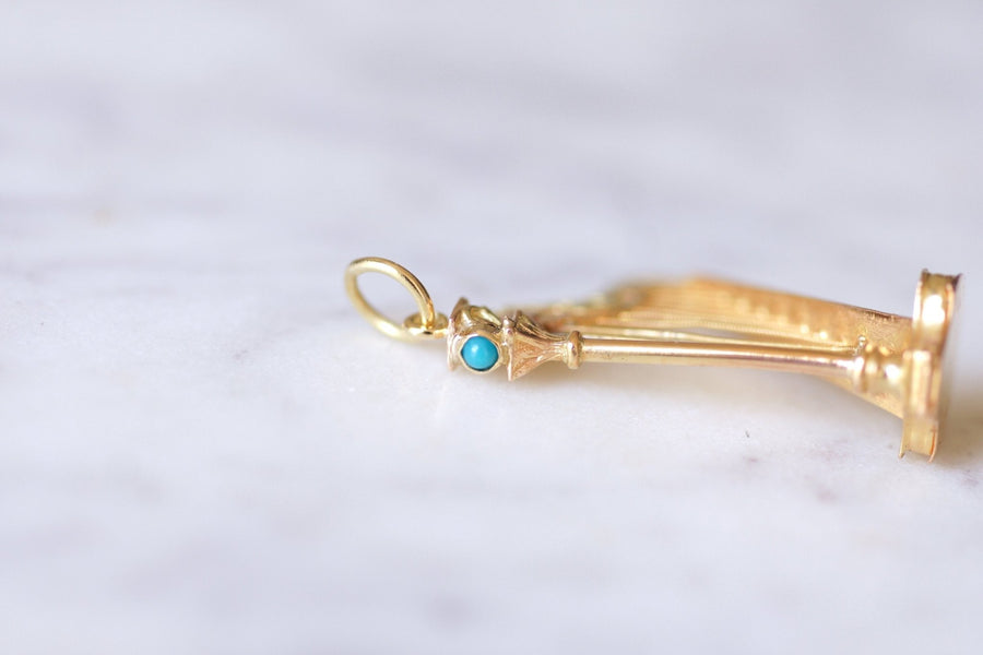 Yellow gold and turquoise Victorian harp pendant with secret compartment - Galerie Pénélope