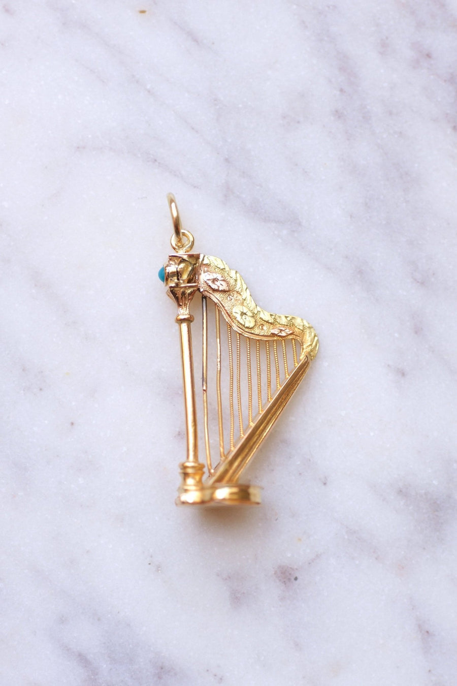 Yellow gold and turquoise Victorian harp pendant with secret compartment - Galerie Pénélope