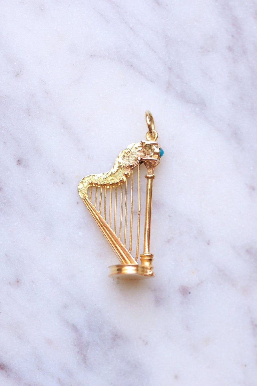 Yellow gold and turquoise Victorian harp pendant with secret compartment - Galerie Pénélope