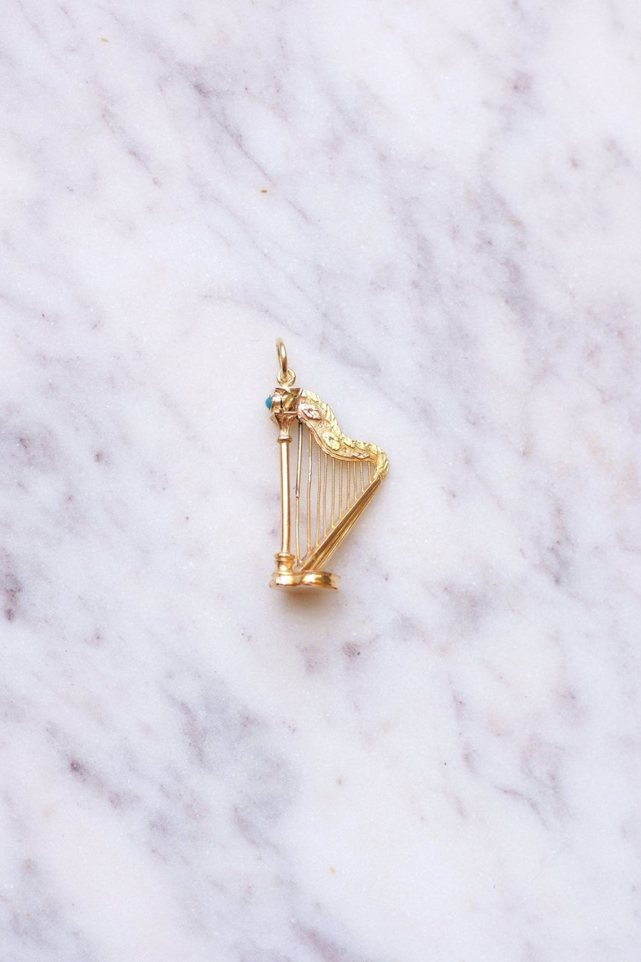 Yellow gold and turquoise Victorian harp pendant with secret compartment - Galerie Pénélope