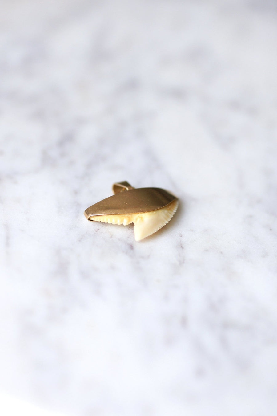 Vintage charm shark's tooth pendant on 18Kt pink gold - Galerie Pénélope