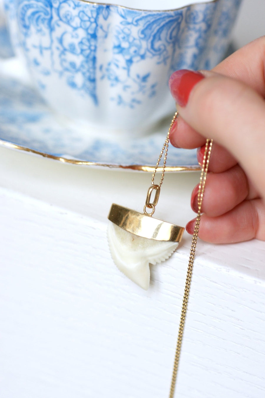 Vintage gold charm shark tooth pendant - Penelope Gallery