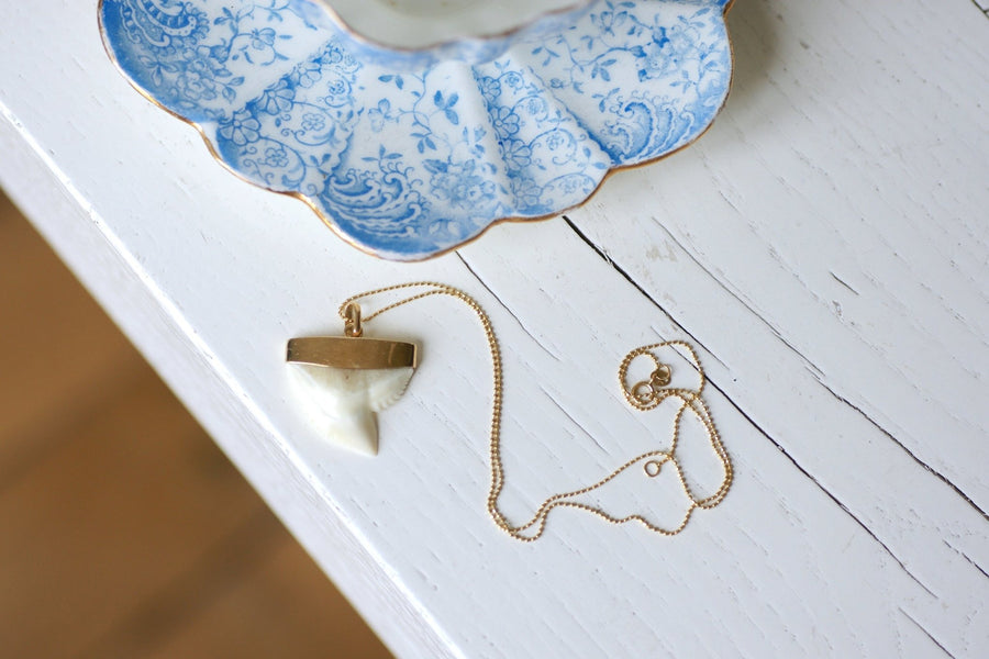 Vintage gold charm shark tooth pendant - Penelope Gallery