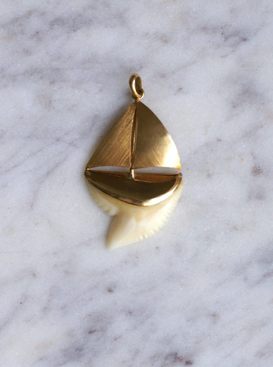 Shark tooth sailboat pendant on gold - Penelope Gallery