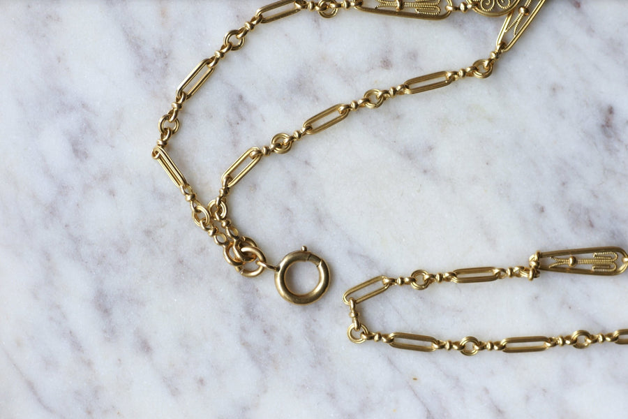 Long necklace, antique chain 155 cm filigree yellow gold - Penelope Gallery