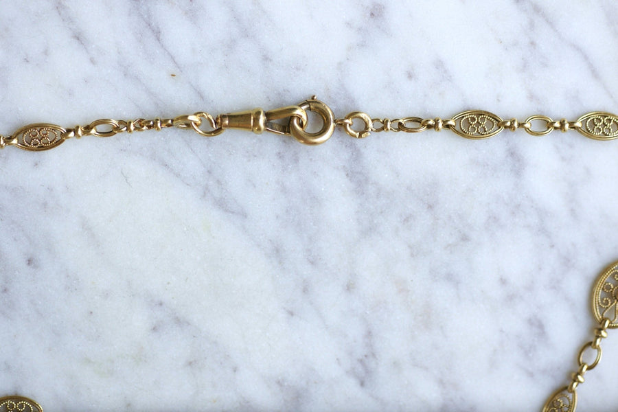 Long necklace, antique gold chain 155 cm oval filigree - Penelope Gallery
