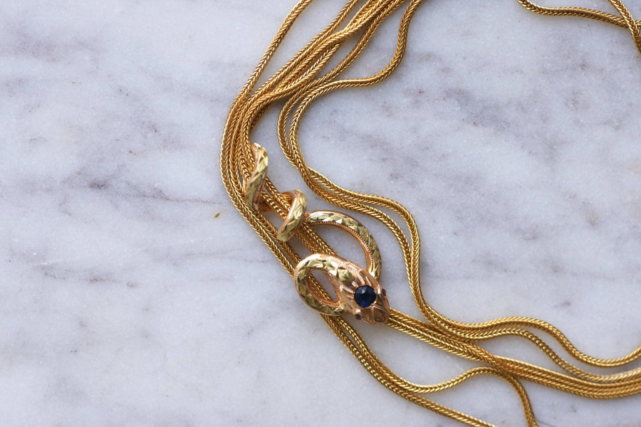 Long necklace in yellow gold and snake necklace - Galerie Pénélope