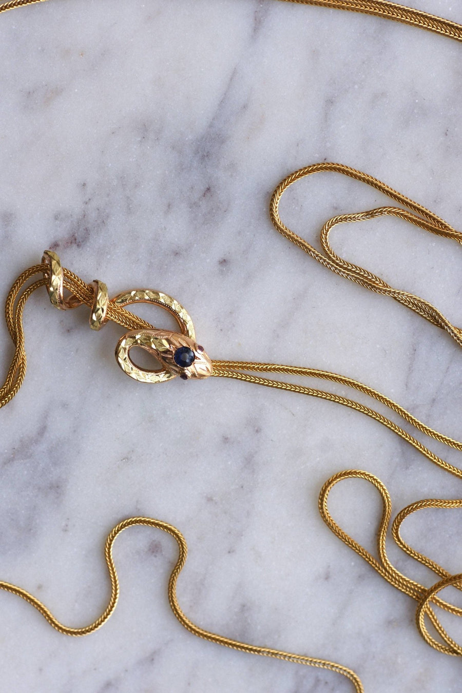 Long necklace in yellow gold and snake necklace - Galerie Pénélope