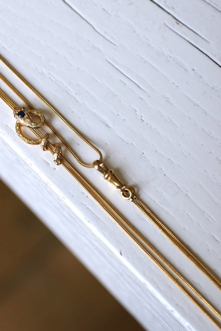 Long necklace in yellow gold and snake necklace - Galerie Pénélope