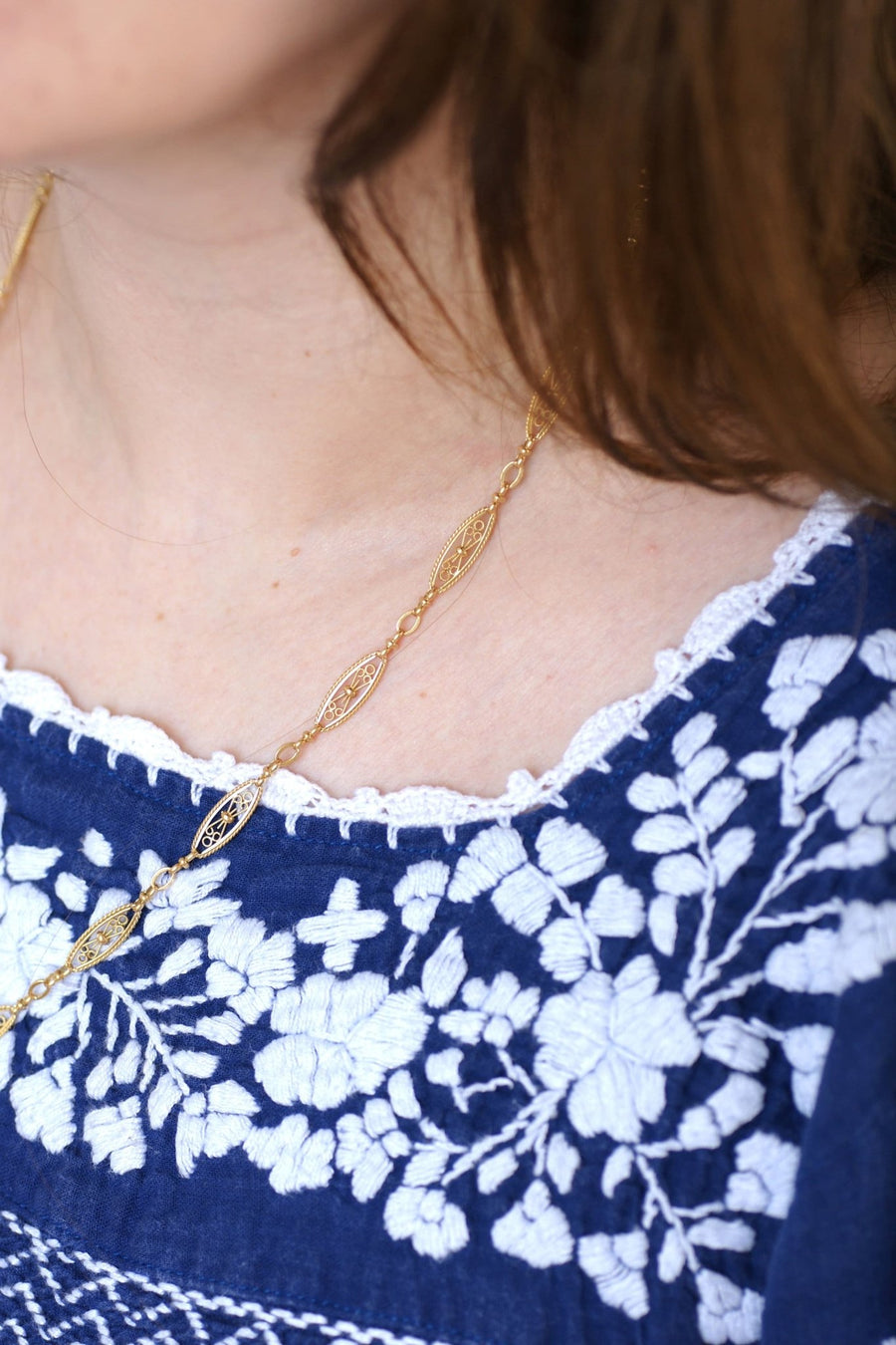 Yellow gold filigree long necklace - Galerie Pénélope