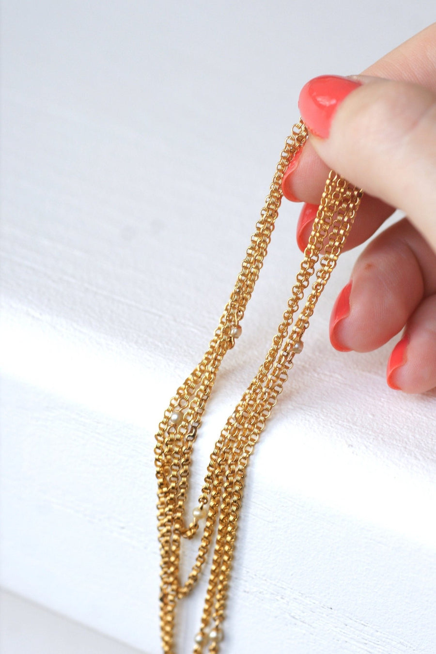 Long necklace with gold jaseron mesh and fine pearls - Galerie Pénélope