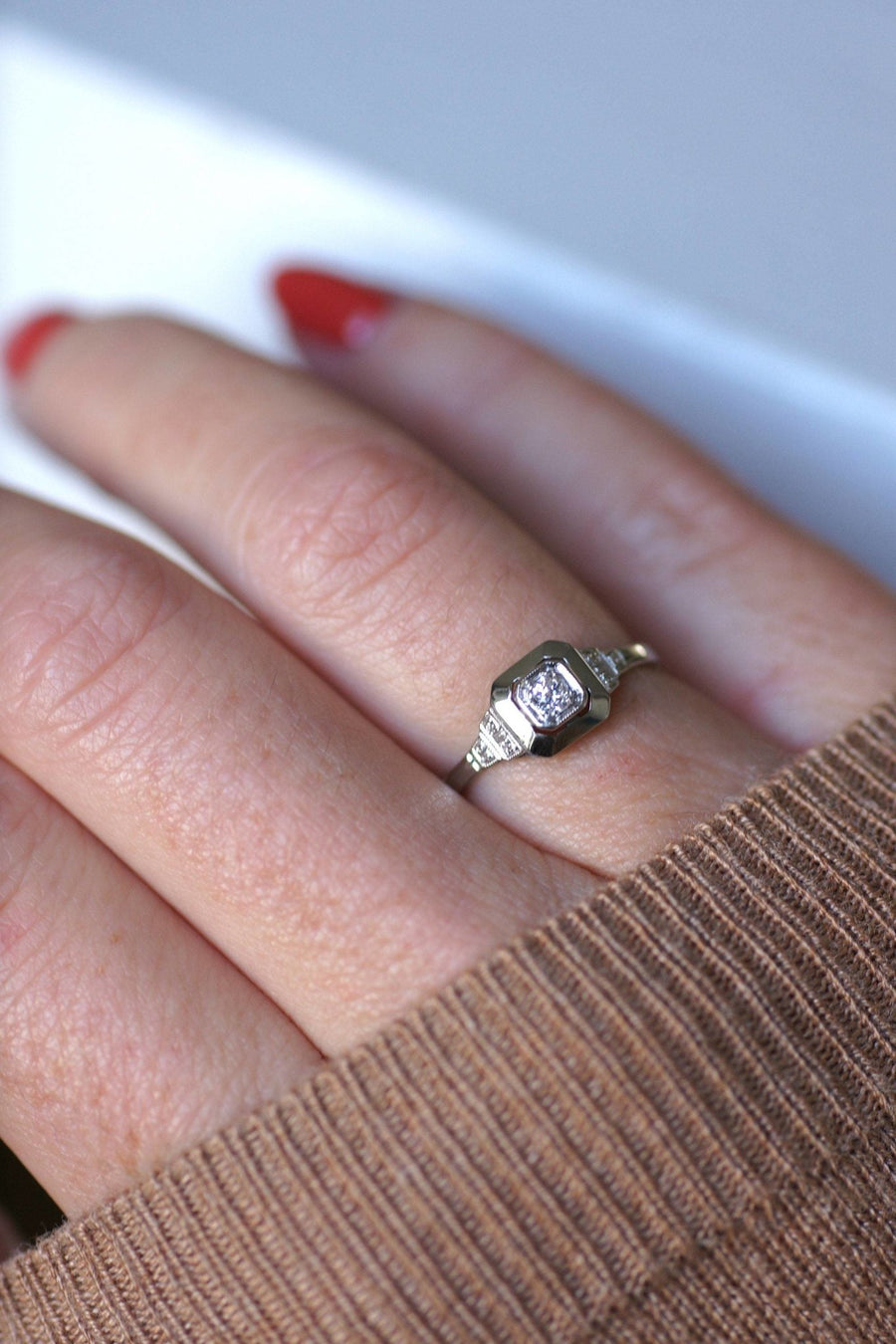 Geometric Art Deco Diamond Solitaire - Penelope Gallery