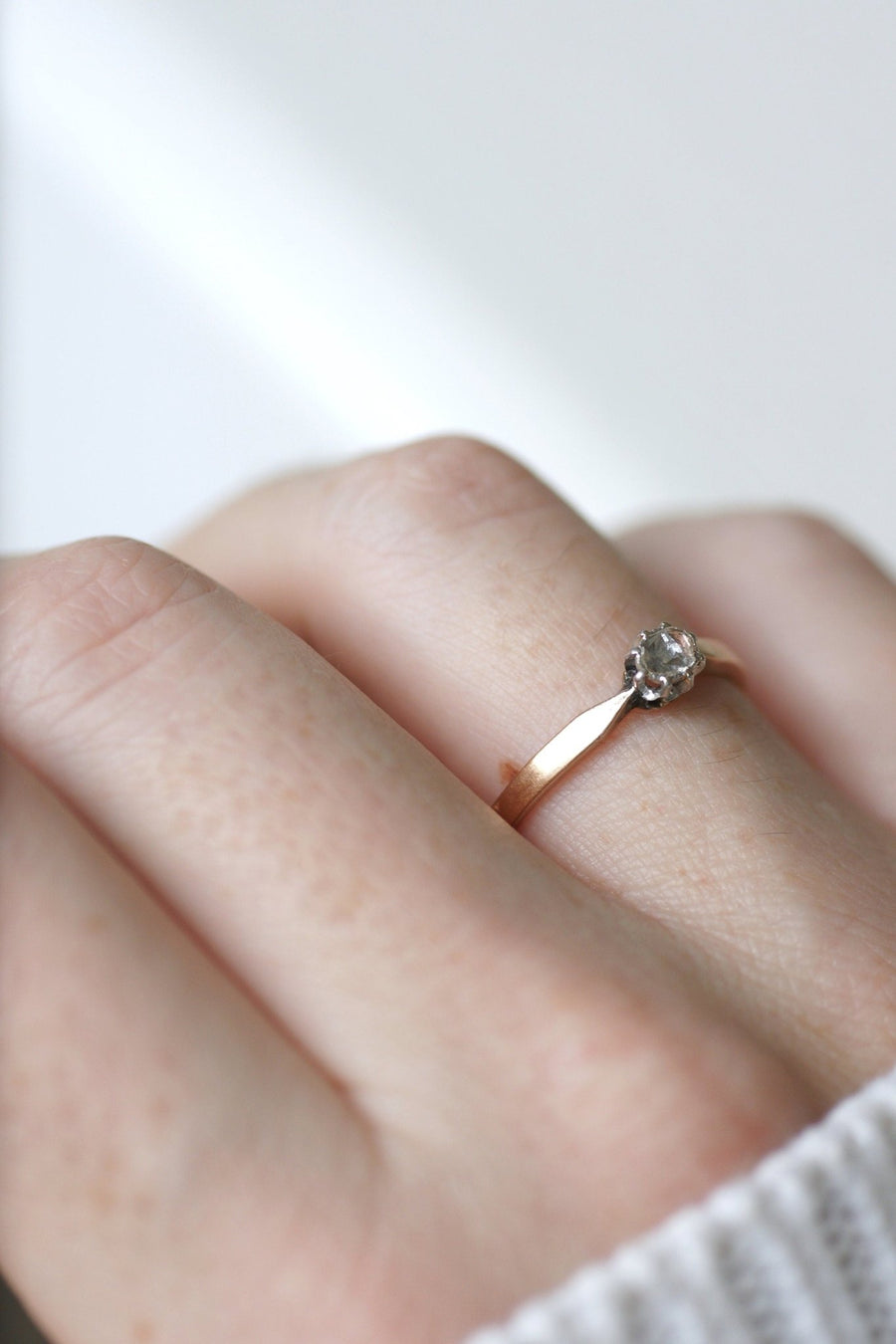 Diamond solitaire on pink gold and silver - Penelope Gallery