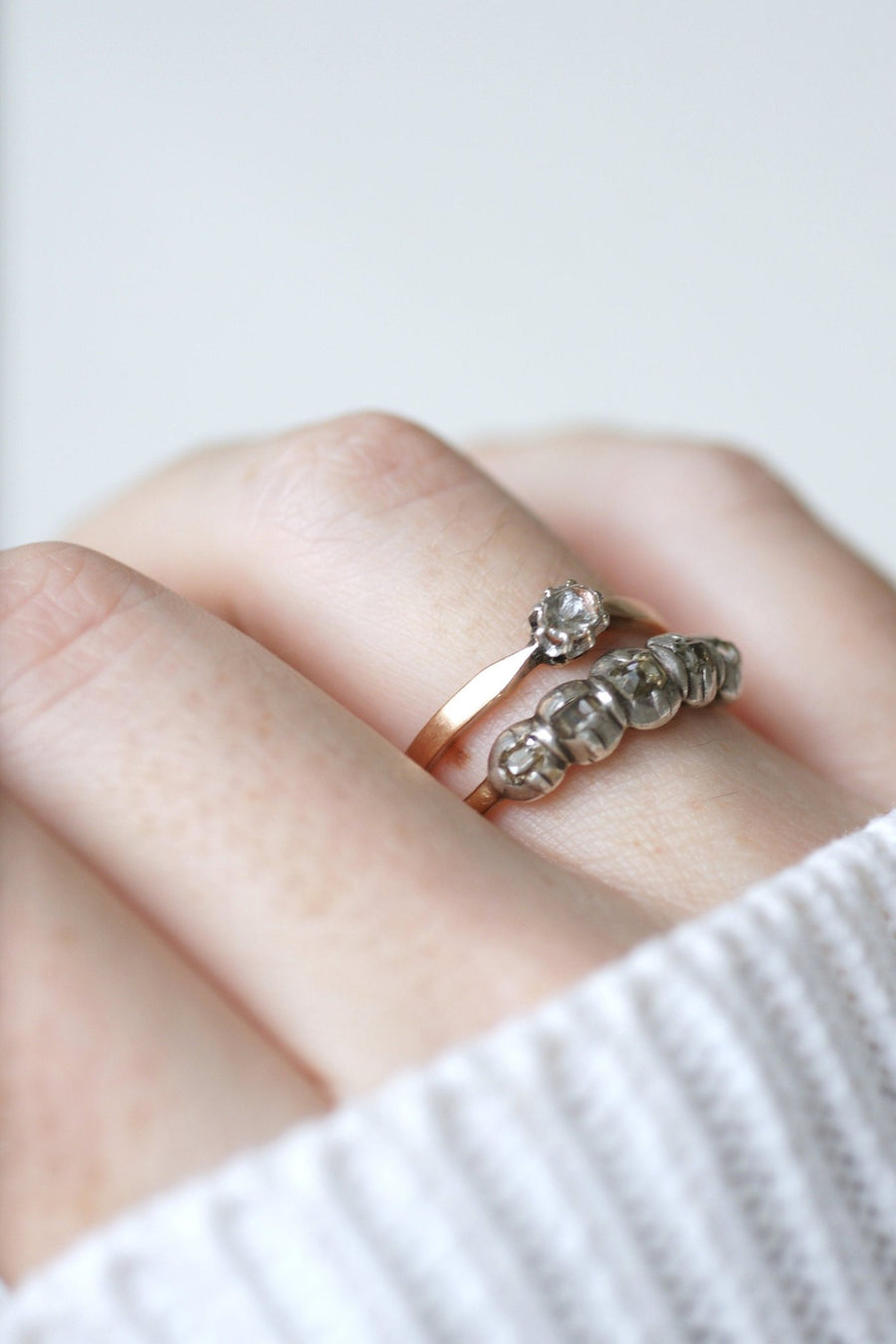 Diamond solitaire on pink gold and silver - Penelope Gallery
